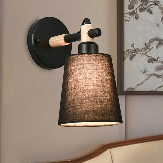 Modern Nordic Wall Lamp With Horn Shade And Wood Joint In Black/White - 1-Light Sconce Black