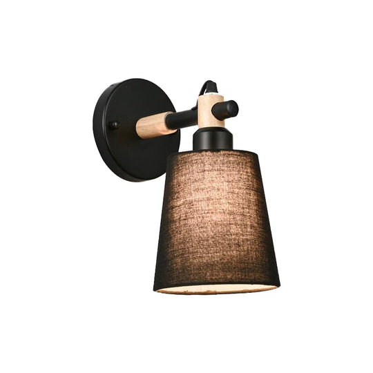 Modern Nordic Wall Lamp With Horn Shade And Wood Joint In Black/White - 1-Light Sconce