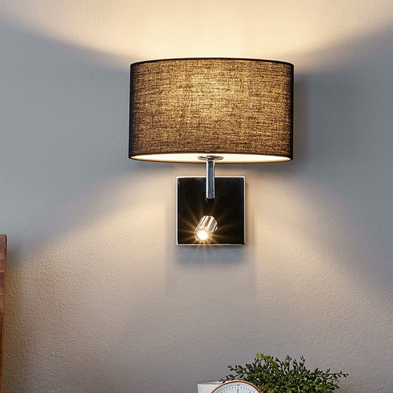 Contemporary Black Wall Mount Sconce With Adjustable Spotlight - Elliptical Fabric Light Fixture 1