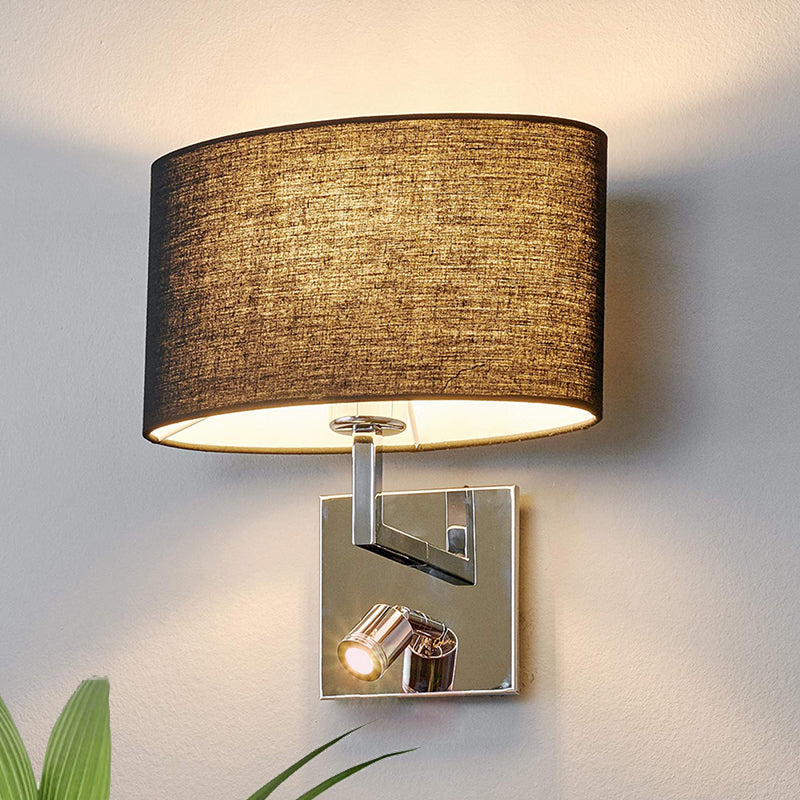 Contemporary Black Wall Mount Sconce With Adjustable Spotlight - Elliptical Fabric Light Fixture 1