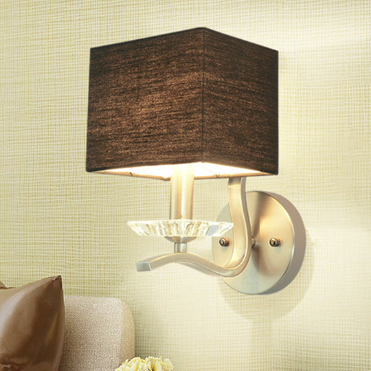 Modern Cube Bedside Wall Lamp - Fabric Single Light Sconce In Grey/Black With Crystal Accent Black