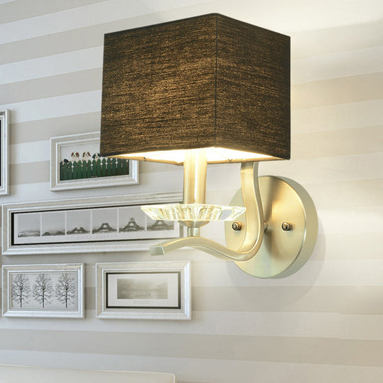 Modern Cube Bedside Wall Lamp - Fabric Single Light Sconce In Grey/Black With Crystal Accent