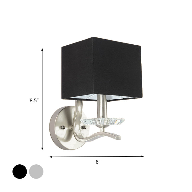 Modern Cube Bedside Wall Lamp - Fabric Single Light Sconce In Grey/Black With Crystal Accent