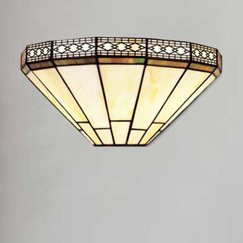 Tiffany Style Art Glass Half-Cone Wall Light - Beige/Amber 1 Sconce For Living Room