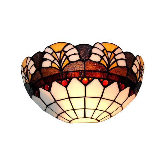 Rustic Stained Glass Wall Sconce - 1 Light Tiffany Half-Dome In Brown For Hotels
