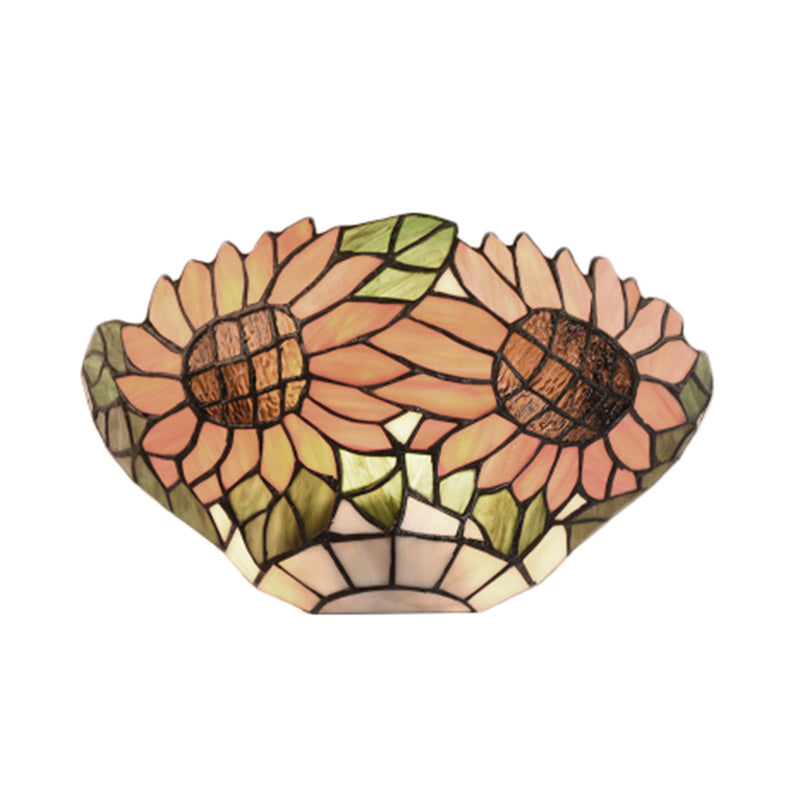 Rustic Orange Sunflower Stained Glass Wall Sconce - 1 Light For Restaurants