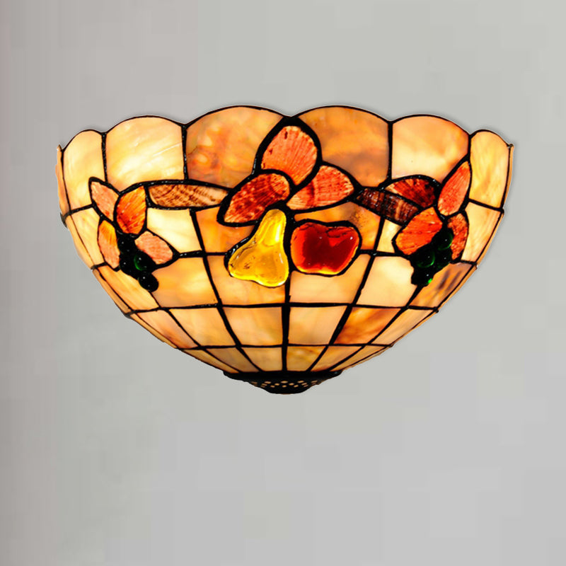 Petal Tiffany Antique Wall Sconce In Beige For Hotel Dining Rooms With Fruits Shell Design
