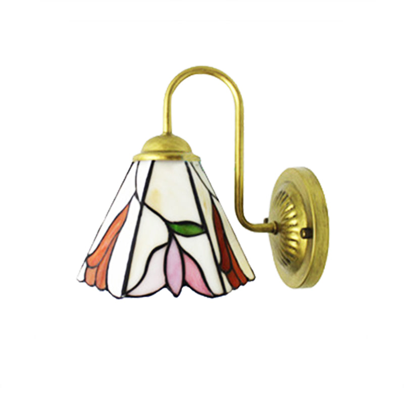 Stained Glass Pink Tiffany Sconce Light For Living Room - Wall Mounted Lily Head
