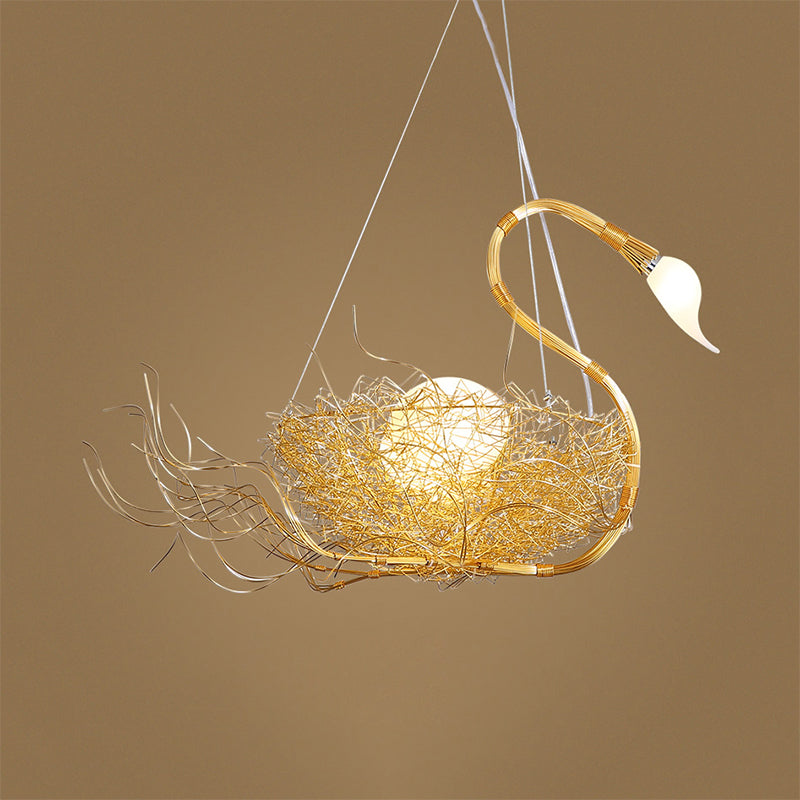 Gold Metal Twig Hanging Chandelier With 3 Lights For Balcony & Bedroom