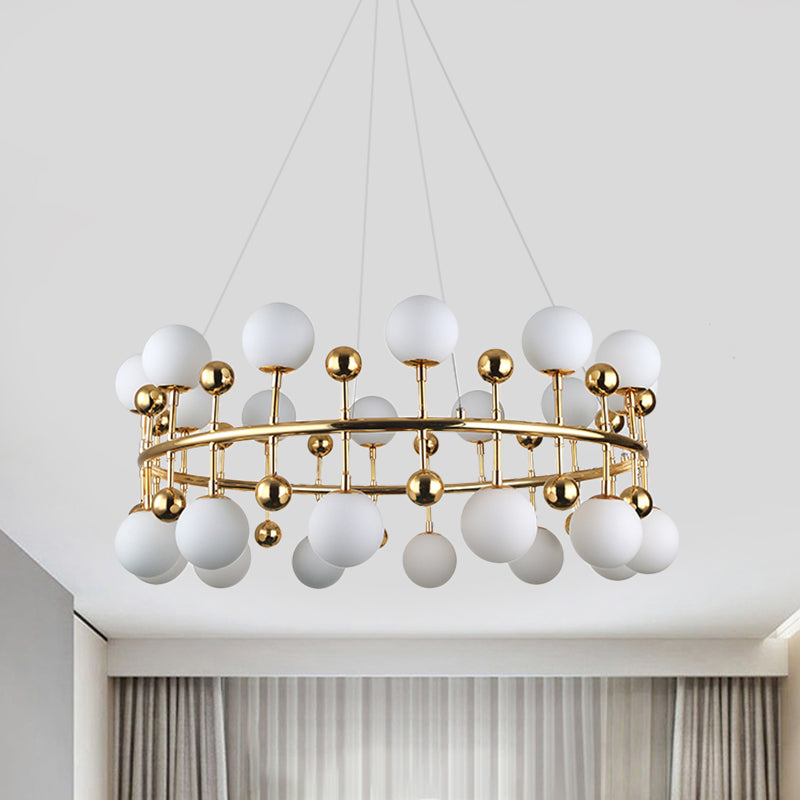 Gold Metallic Sphere Shade Suspension Light: Modern Hotel Villa Chandelier 24 /