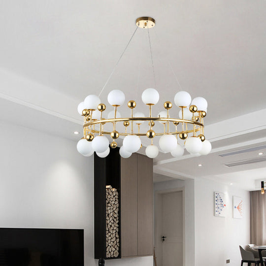 Gold Metallic Sphere Shade Suspension Light: Modern Hotel Villa Chandelier