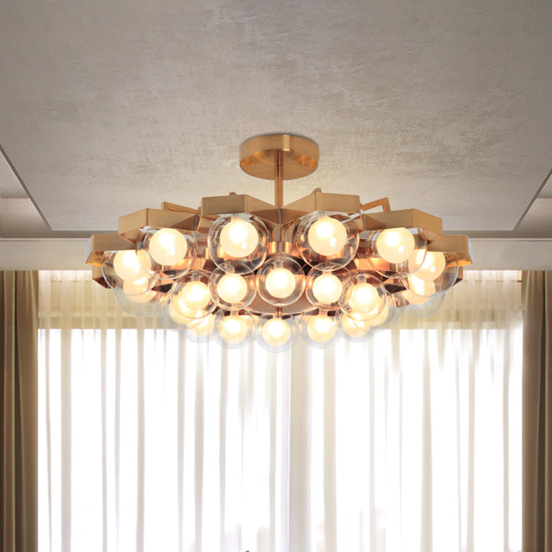 Gold Metallic Flower Chandelier - Elegant Living Room Hanging Light With Globe Shade (24 Lights)