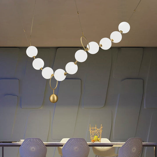 Gold Milk Glass Chandelier With Necklace-Shaped Dining Table Design - 10 Lights Simple Hanging Light