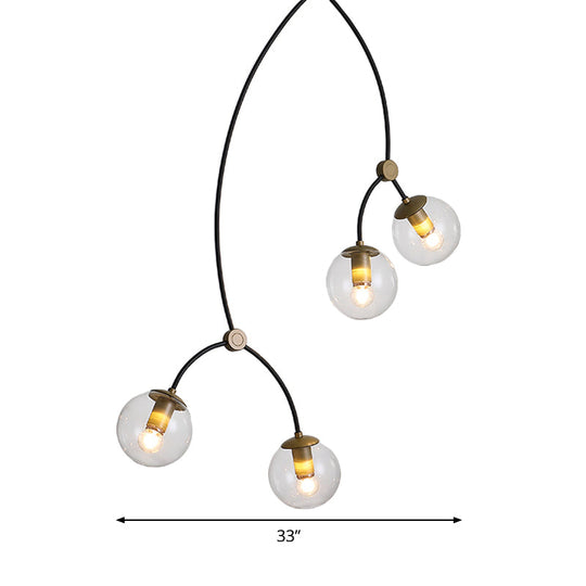 Metal Twig Pendant Light With Clear/Cream Glass Shade - Creative Hanging Lamp For Living Room In
