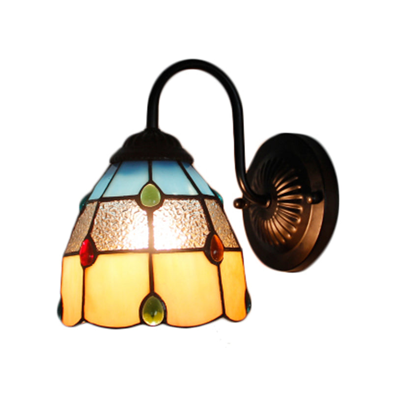 Tiffany Dome Wall Sconce Light With Agate Decoration - Yellow-Blue Glass Fixture