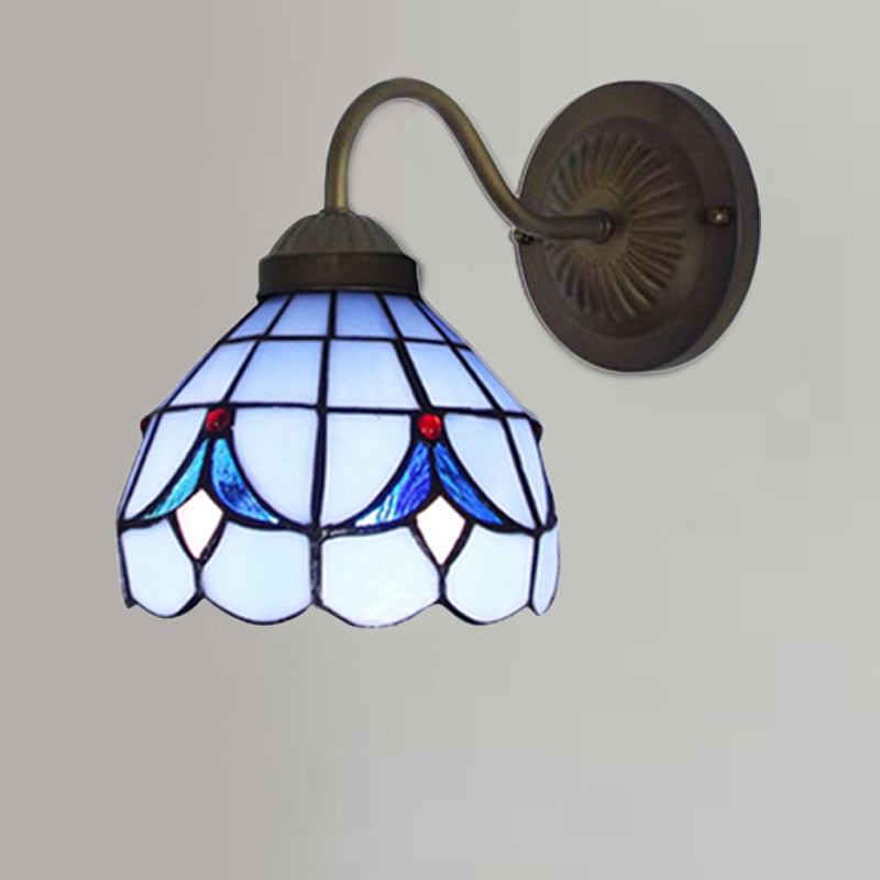 Flower Sconce Light Fixture - Tiffany White/Blue Glass Wall Mounted For Bedroom