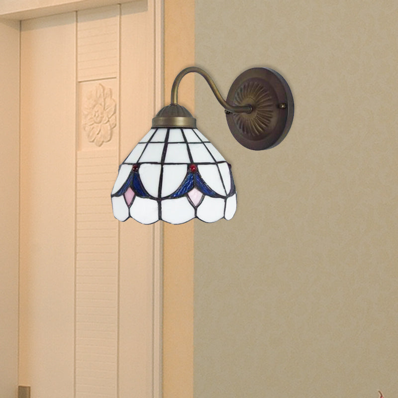 Flower Sconce Light Fixture - Tiffany White/Blue Glass Wall Mounted For Bedroom White