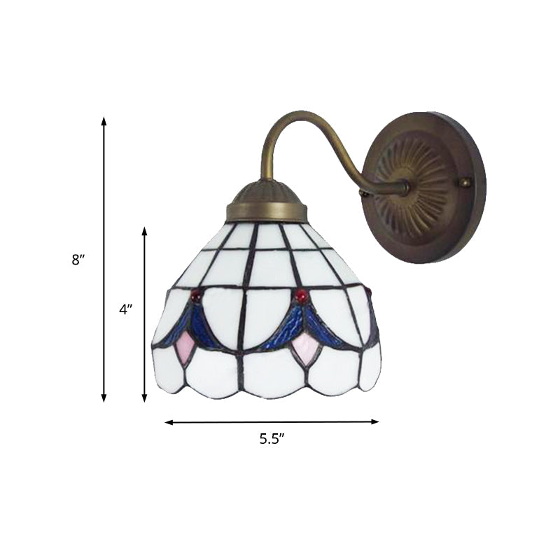 Flower Sconce Light Fixture - Tiffany White/Blue Glass Wall Mounted For Bedroom