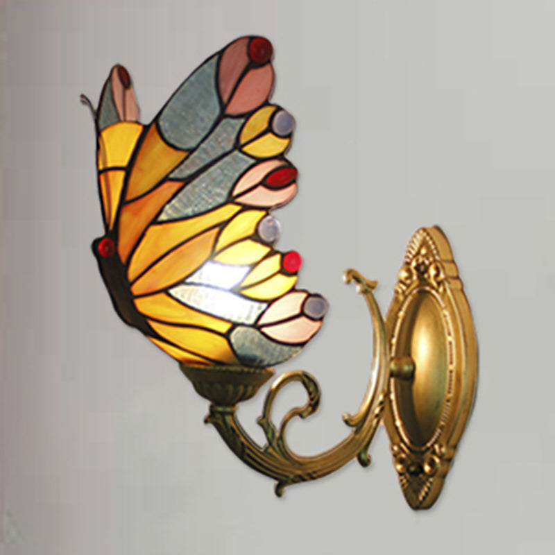 Tiffany Butterfly Stained Glass Wall Sconce Light For Kids Bedroom