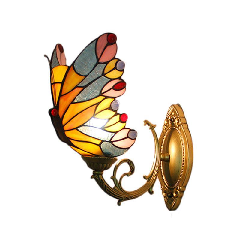 Tiffany Butterfly Stained Glass Wall Sconce Light For Kids Bedroom