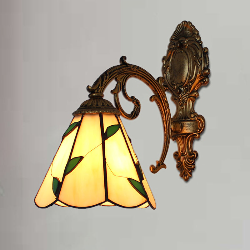 Leaf Corridor Sconce Light - Tiffany Wall With Carved Base Glass In Beige