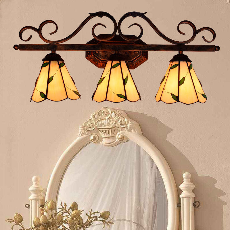 Stained Glass Rustic Wall Sconce Lighting - Copper Finish 3 Lights Perfect For Bedroom Light Yellow