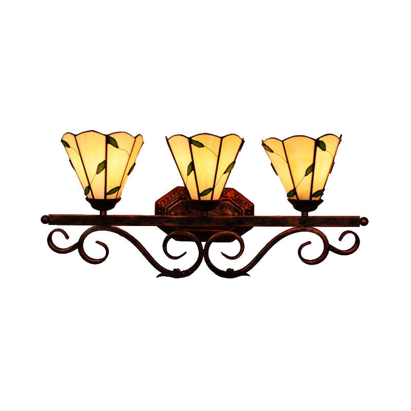 Stained Glass Rustic Wall Sconce Lighting - Copper Finish 3 Lights Perfect For Bedroom
