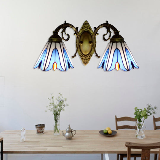 Rustic Magnolia Stained Glass Wall Mount with Two Lights for Living Ro