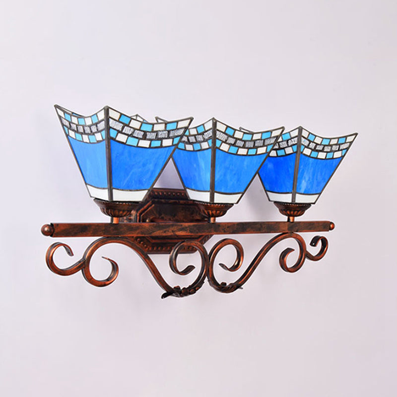 Stained Glass Nautical Vanity Light: 3-Head Wall Sconce