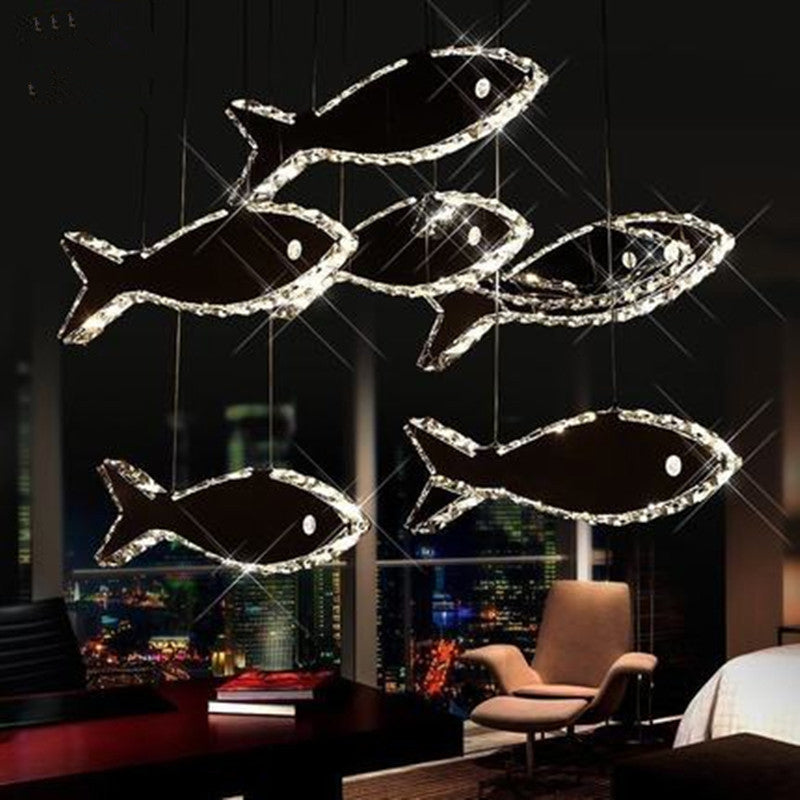 Contemporary Led Chrome Crystal Fish Ceiling Chandelier - White/Warm Light Fixture