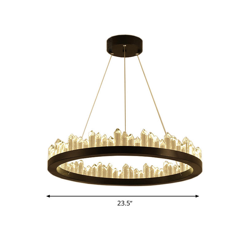 Modern Circle Chandelier Light With Crystal Leds Black Suspended Fixture In Warm/White -