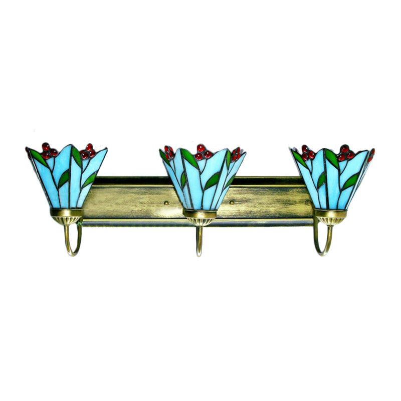Tiffany Multicolor Stained Glass Wall Sconce Light - Blue Lily Design 3 Heads Living Room Décor