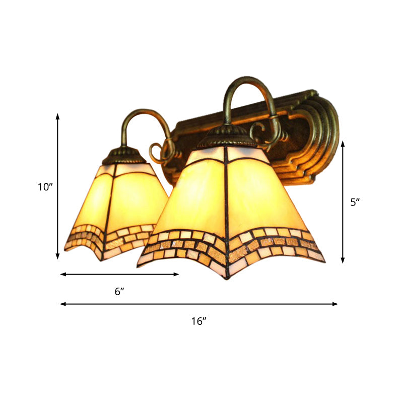 Tiffany Loft Pyramid Stained Glass Wall Light - 2-Head Amber Mount For Bedroom