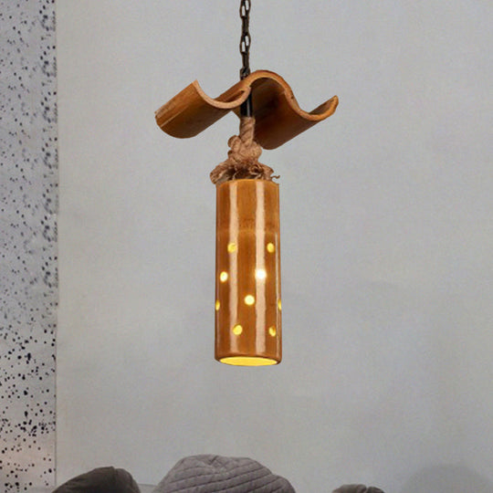 Vintage-Style Iron Cylinder Pendant Light For Bar Bistro Ceiling In Brown