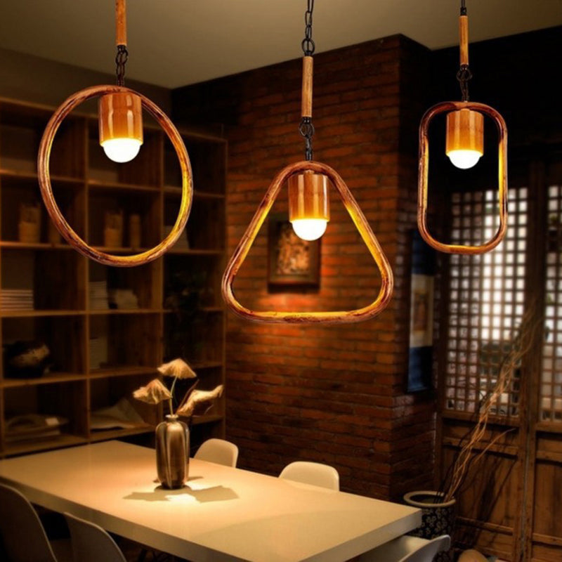 Retro Wood Brass Hanging Pendant Light For Bar Coffee Shop