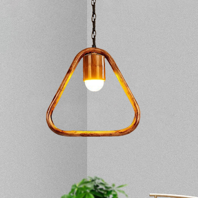 Retro Wood Brass Hanging Pendant Light For Bar Coffee Shop / Triangle