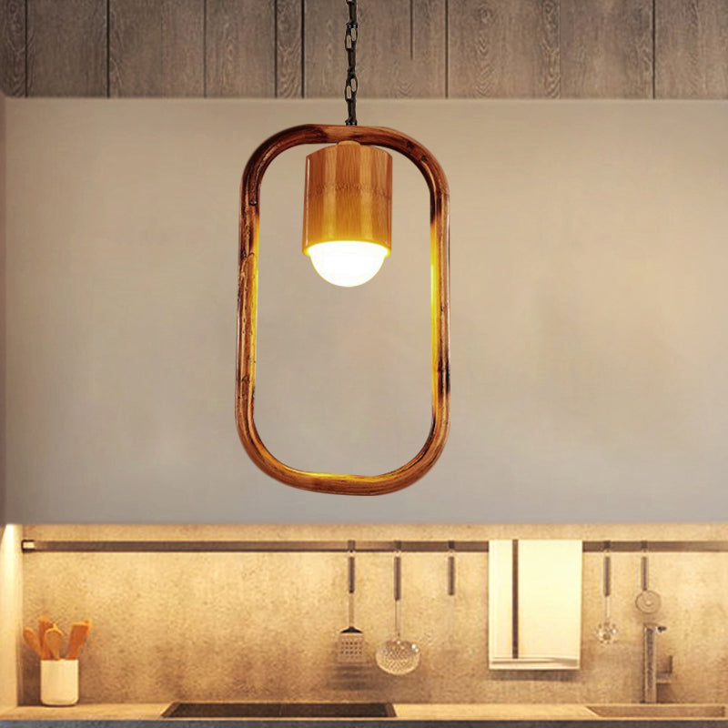 Retro Wood Brass Hanging Pendant Light For Bar Coffee Shop / Rectangle