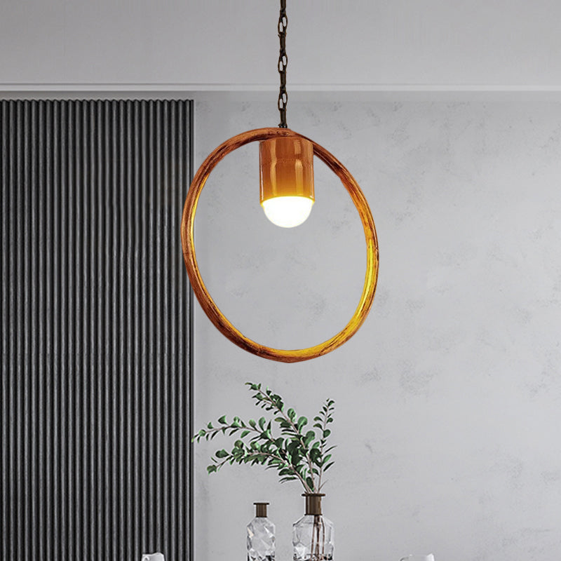 Retro Wood Brass Hanging Pendant Light For Bar Coffee Shop / Round