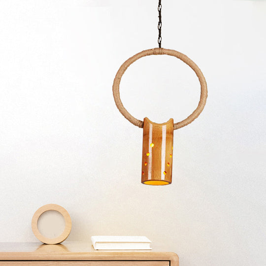 Bamboo Rustic Bistro Pendant Light With Beige Ring 1 / Yellow