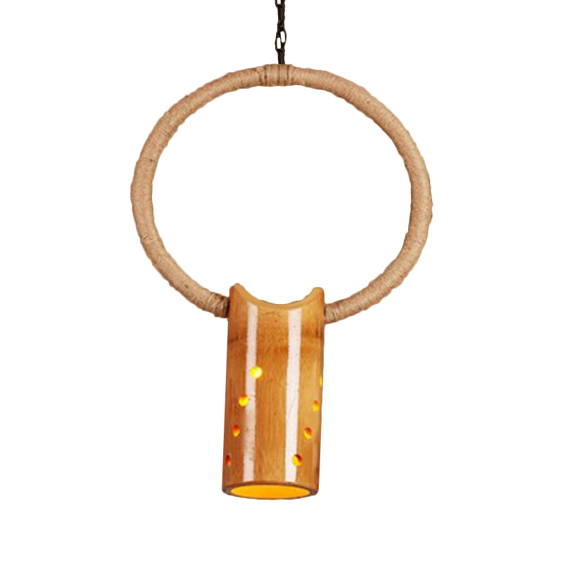 Bamboo Rustic Bistro Pendant Light With Beige Ring
