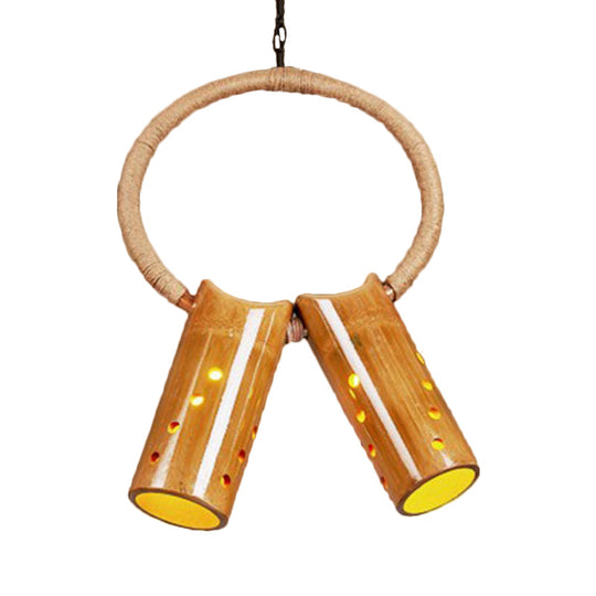 Bamboo Rustic Bistro Pendant Light With Beige Ring