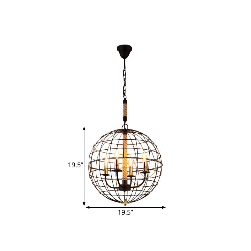 Vintage Globe Hanging Lamp With 3/4/6 Lights & Golden Iron Frame For Dining Room