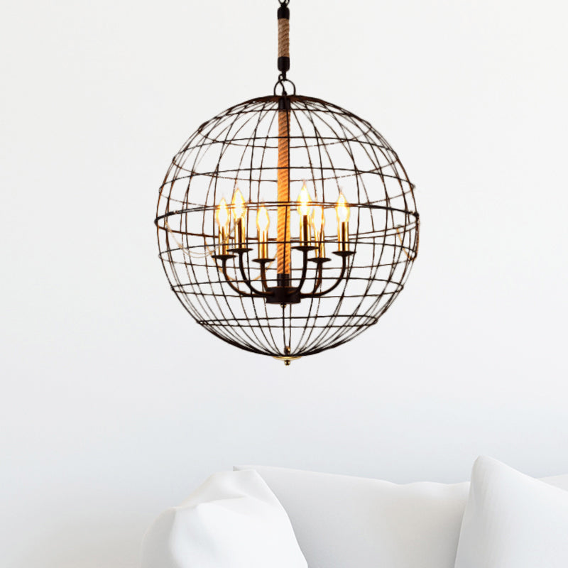 Vintage Globe Hanging Lamp With 3/4/6 Lights & Golden Iron Frame For Dining Room