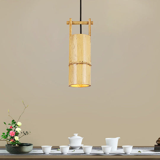 Bamboo Pendant Ceiling Lamp - Flute Coffee Shop Single Industrial Light Beige Color