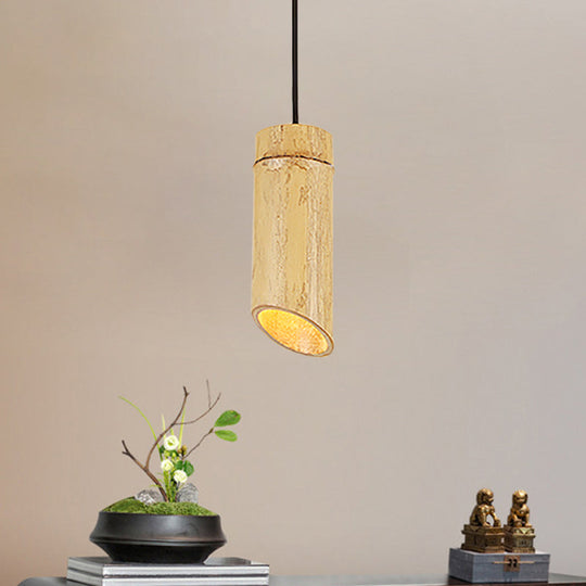 Bamboo Pendant Ceiling Lamp - Flute Coffee Shop Single Industrial Light Beige Color Wood / C