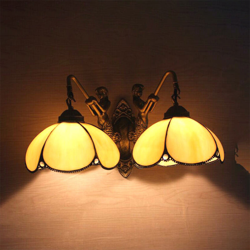 Yellow Glass Sconce Light Fixture With Petal Design - Perfect For Bedroom Lighting