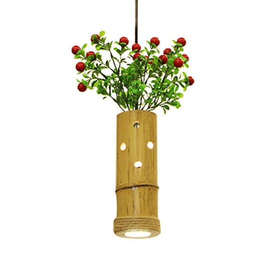 Bamboo Pendant Ceiling Lamp - Flute Coffee Shop Single Industrial Light Beige Color