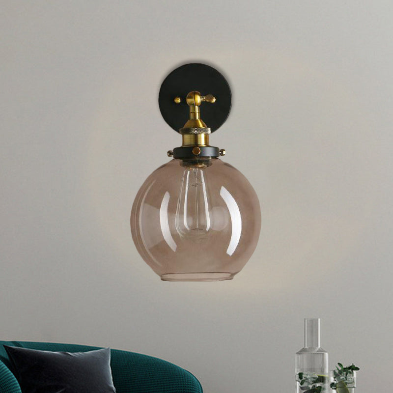 Light Grey Glass Wall Sconce: Industrial Black/Brass/Copper Globe Living Room Lighting Fixture Black