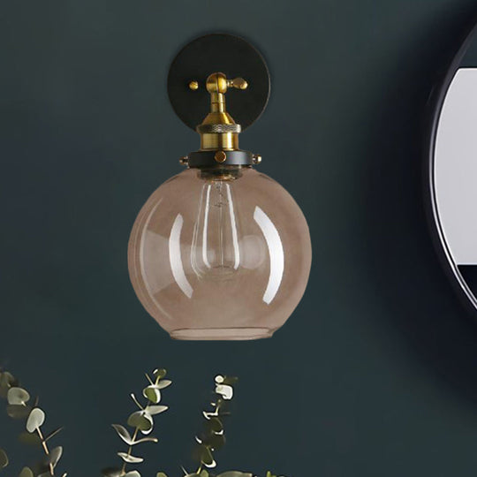 Light Grey Glass Wall Sconce: Industrial Black/Brass/Copper Globe Living Room Lighting Fixture
