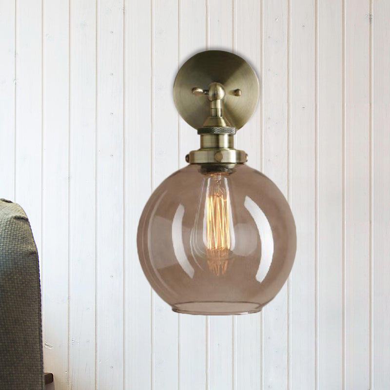 Light Grey Glass Wall Sconce: Industrial Black/Brass/Copper Globe Living Room Lighting Fixture Brass